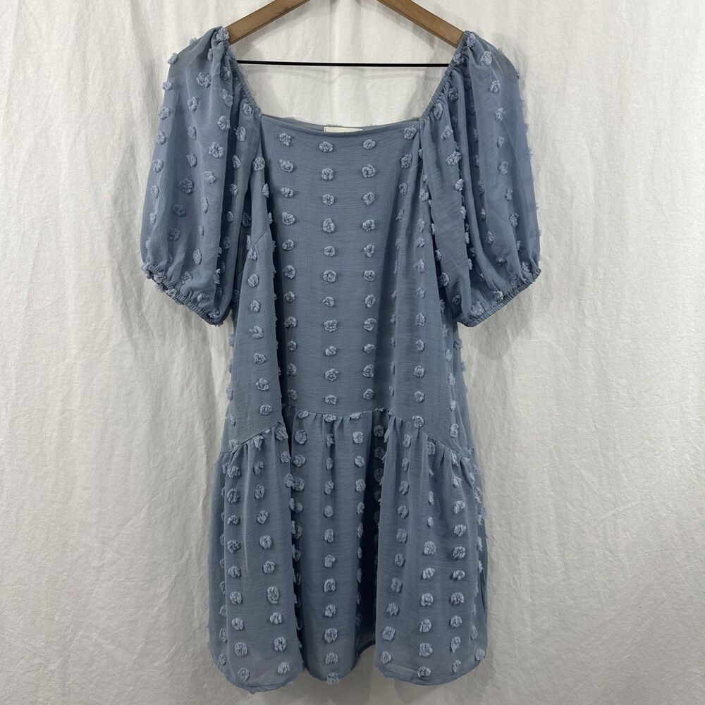 Böhme Blue Square Neck Swiss Dot Drop Waist Mini Dress Womens Sz XS Cottagecore